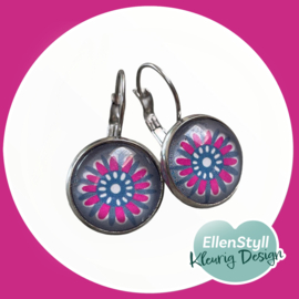 Roze oorbellen Anette met blauw