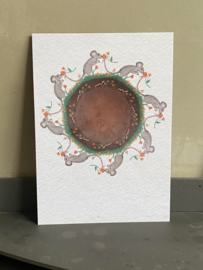 Mandala kaart  muis met bloemen