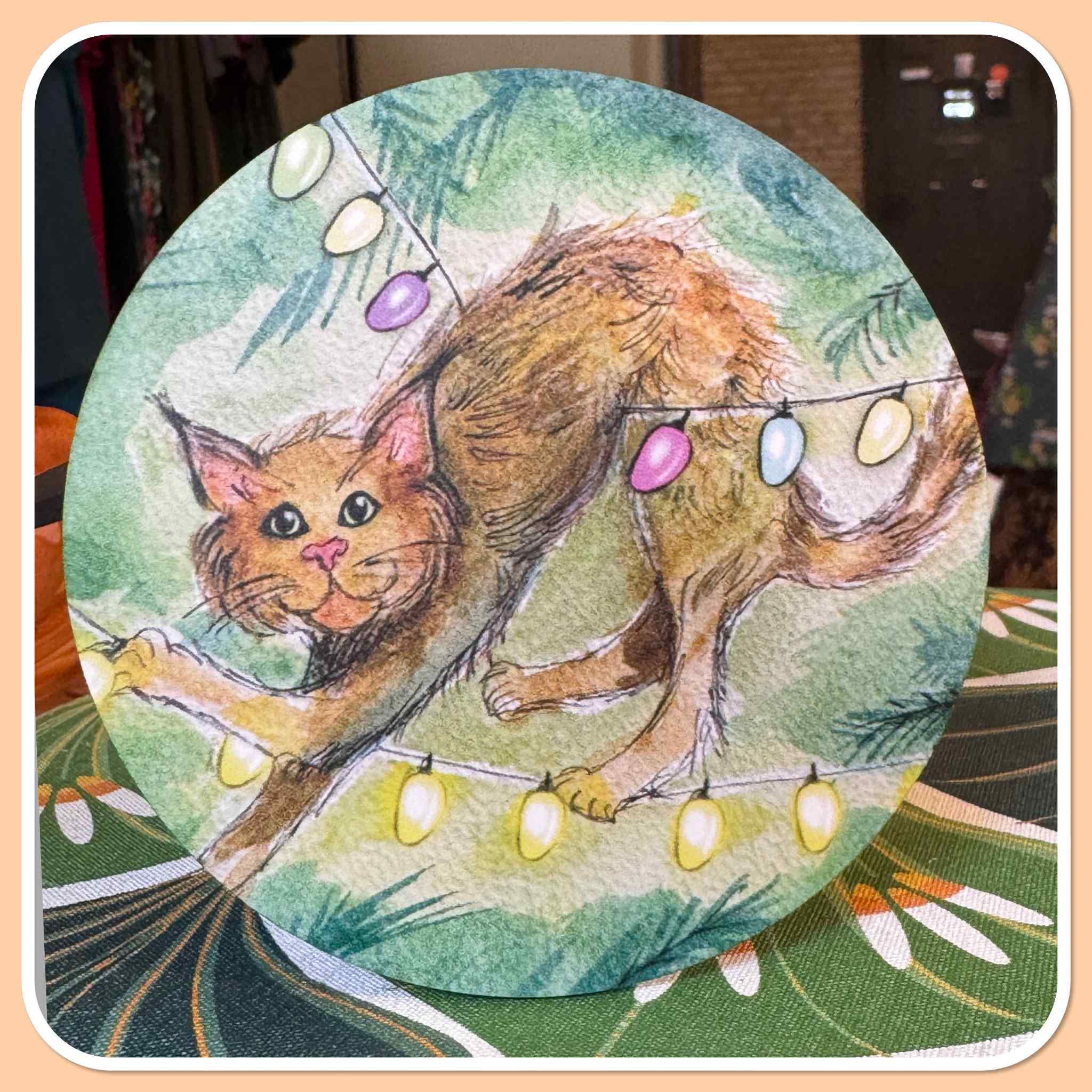 Ronde onderzetters -  Kat in boom