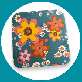 Blauwe onderzetters-  flower power 4 stuks