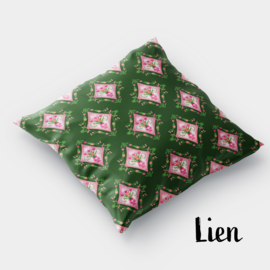 Kussen Lien groen met roze