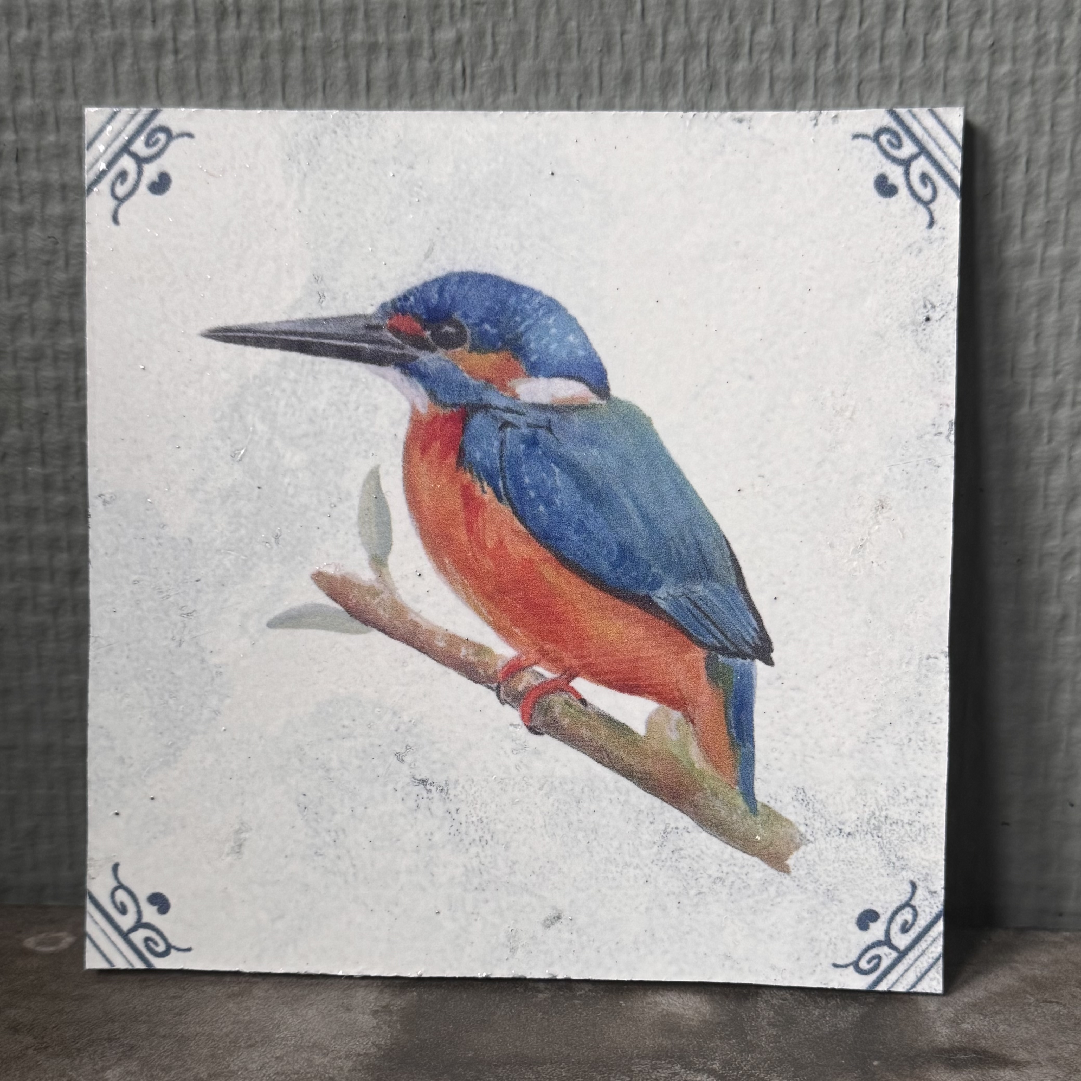 Tegel Ijsvogel - circulair tegeltje voor aan de wand