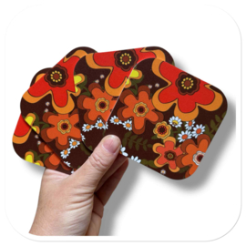 seventies onderzetters - retro forex grote bloemen vierkant