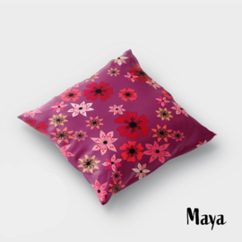 kussen Maya -donkerroze kussen met roze bloemen