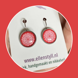 Oorbel Olivia Rood met wit 14 mm
