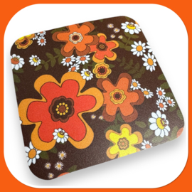 Bruin Oranje onderzetters - bloemen vintage stijl