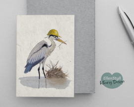 Blauwe Reiger Bouwt Nest - Mooie Postkaart