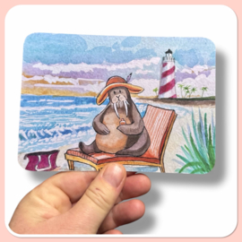 Walrus op het Strand - Grappige Kaart voor de Zomer
