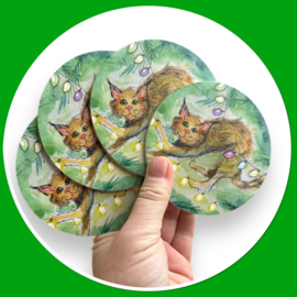 Ronde onderzetters -  Kat in boom