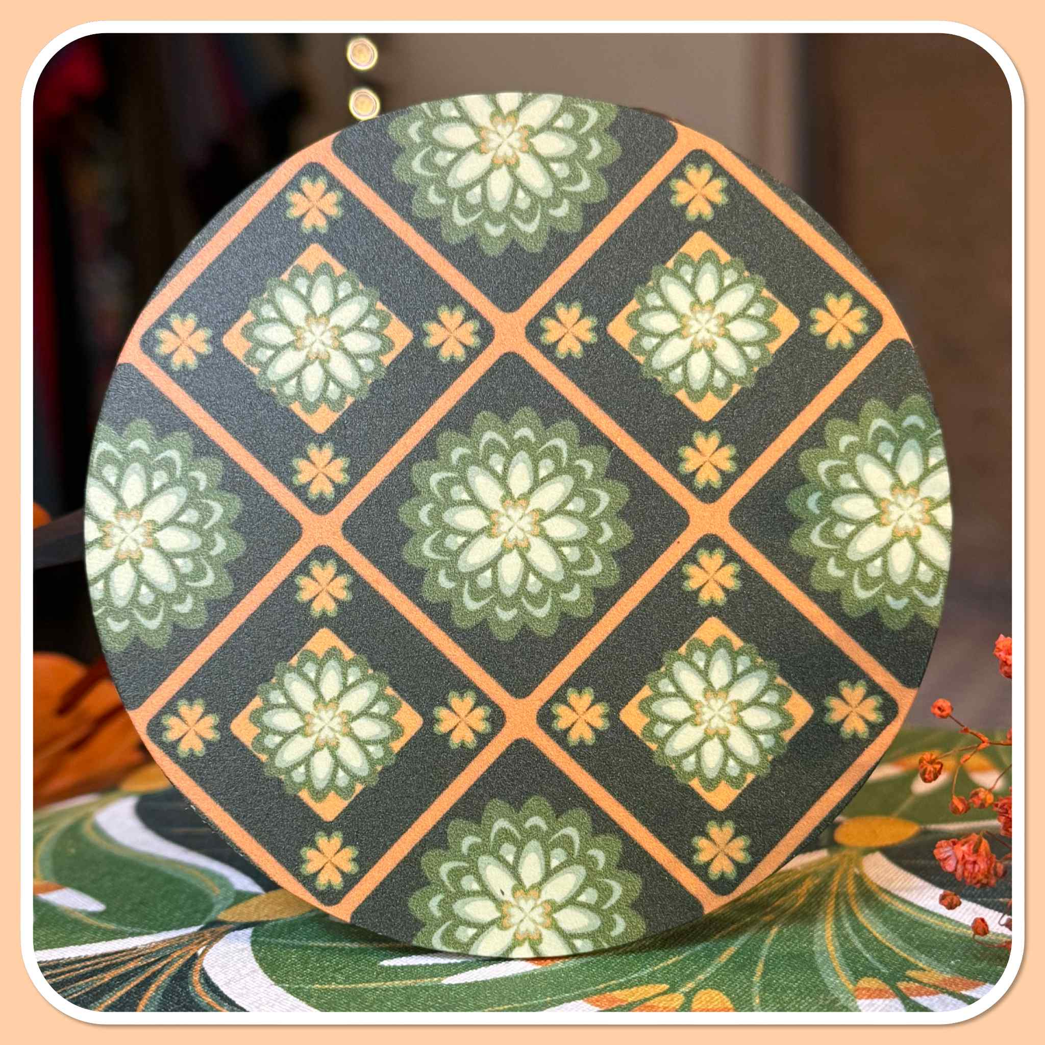 Ronde onderzetters -  retro bloem Jan