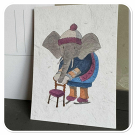 Kaart Olifant schaatst met stoel - Perfect winter kaartje
