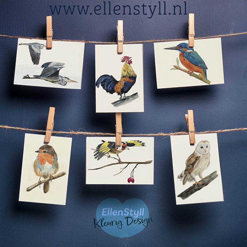 Aquarel kaarten - vogelkaartjes voor de liefhebbers