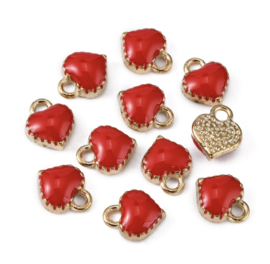 Hart bedel – rood/goud – 8×7 mm – ca. 50 stuks
