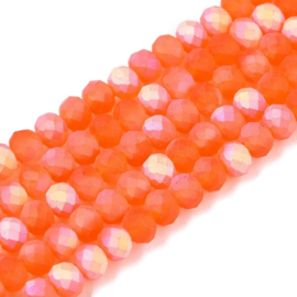 Glaskralen facet – neon koraal AB mat – superdeal – 4x3mm – ca. 105 stuks