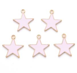 Ster bedel – lichtroze/goud – 20×18 mm - 5 stuks