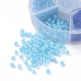 Rocailles mix blauw in opbergdoos – ca. 4 mm – ca. 85 gram