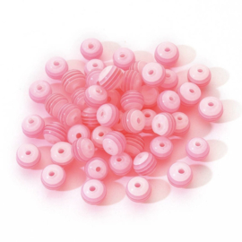 Kralen resin roze gestreept – 8mm – rijggat 2mm – per 50 stuks