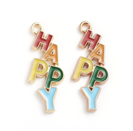 Bedels “HAPPY” multicolor – 29×11 mm – per 5 stuks