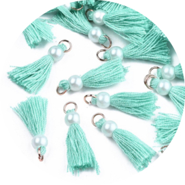 Bedels kwastje met parel turquoise 5st