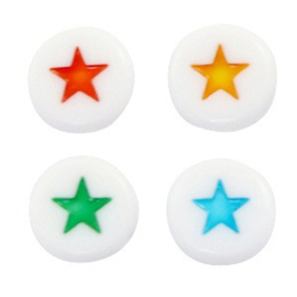 Figuurtjeskralen 7mm – Sterren kleur op wit (25 stuks)