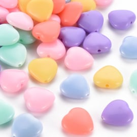 Kunststof kralen hart mix pastel – 14x14x6 mm – 50 stuks