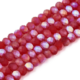 Glaskralen facet – rood AB mat – superdeal – 4x3mm – ca. 105 stuks
