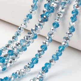 Facet kralen – blauw met zilverkleurige coating – 8x6mm – 60 stuks