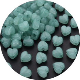 Kralen jelly hartjes aqua green 50st