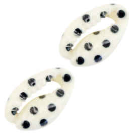 Cowrie/kauri schelp – wit met zwarte stippen (ca. 17×12 mm) – set van 5