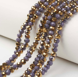 Glaskralen facet paars goud – 6x5mm – ca. 80 stuks