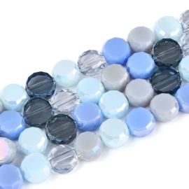 Glaskralen rond facetgeslepen – Ocean Blue mix – 8×5mm – ca. 25 stuks