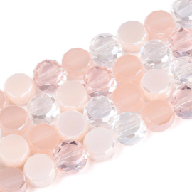 Glaskralen rond facetgeslepen – Blush Pink mix – 8×5mm – ca. 25 stuks