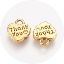 Hart “Thank You” bedels goudkleur – 12×10 mm – per 5 stuks