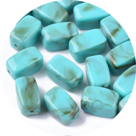 Kralen kunststof turquoise marble 10st