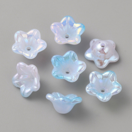 Kunststof kralen bloem – blauw-roze – 12x12x6 mm – ca. 100 stuks
