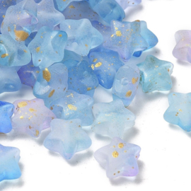 Kunststof kralen ster blauw paars met goud – 9×10×5 mm – ca. 45 stuks