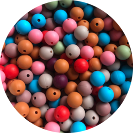 Siliconen kralen mix 12mm restpartij +-225 stuks