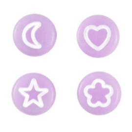 Figuurtjeskralen 7mm – Lila met witte symbolen (25 stuks)