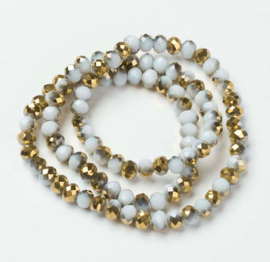 Glaskralen facet wit/goud 6x5mm – ca. 80 stuks