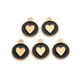 Bedel rond met hart – zwart – 16×13 mm – 5 stuks