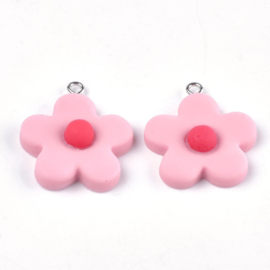 Bedels resin bloem roze – 24x21x10mm – 5 stuks