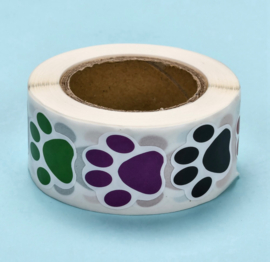 Stickers dierenpootje – mix – 25x26mm – rol van 500 stuks