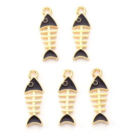 GoudkleuriGoudkleurige bedel vissengraat zwart – 24×8 mm – per 5 stuks