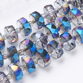 Glaskralen facet – transparant blauw electroplated – 8x5mm – ca. 80 stuks