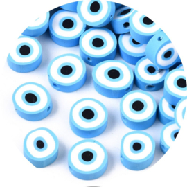 Polymeer kralen boze oog – ca. 11×11×5 mm – 5 stuks (blauw)