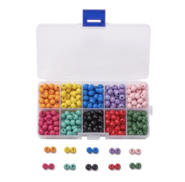 Kralenbox – Houten kralen mix (ca. 350 stuks, 10 kleuren)