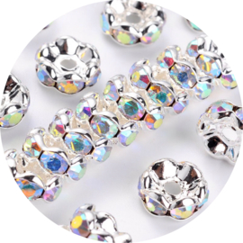 Kralen spacers met steentjes zilverkleurig 10st