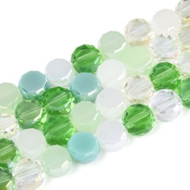 Glaskralen rond facetgeslepen – Fresh Green mix – 8×5mm – ca. 25 stuks