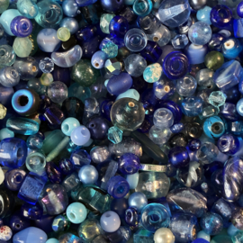 Glaskralen mix blauw – diverse afmetingen – 50 gram