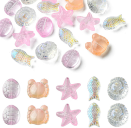 Glaskralen oceaan mix oranje/roze – 25 stuks – diverse vormen